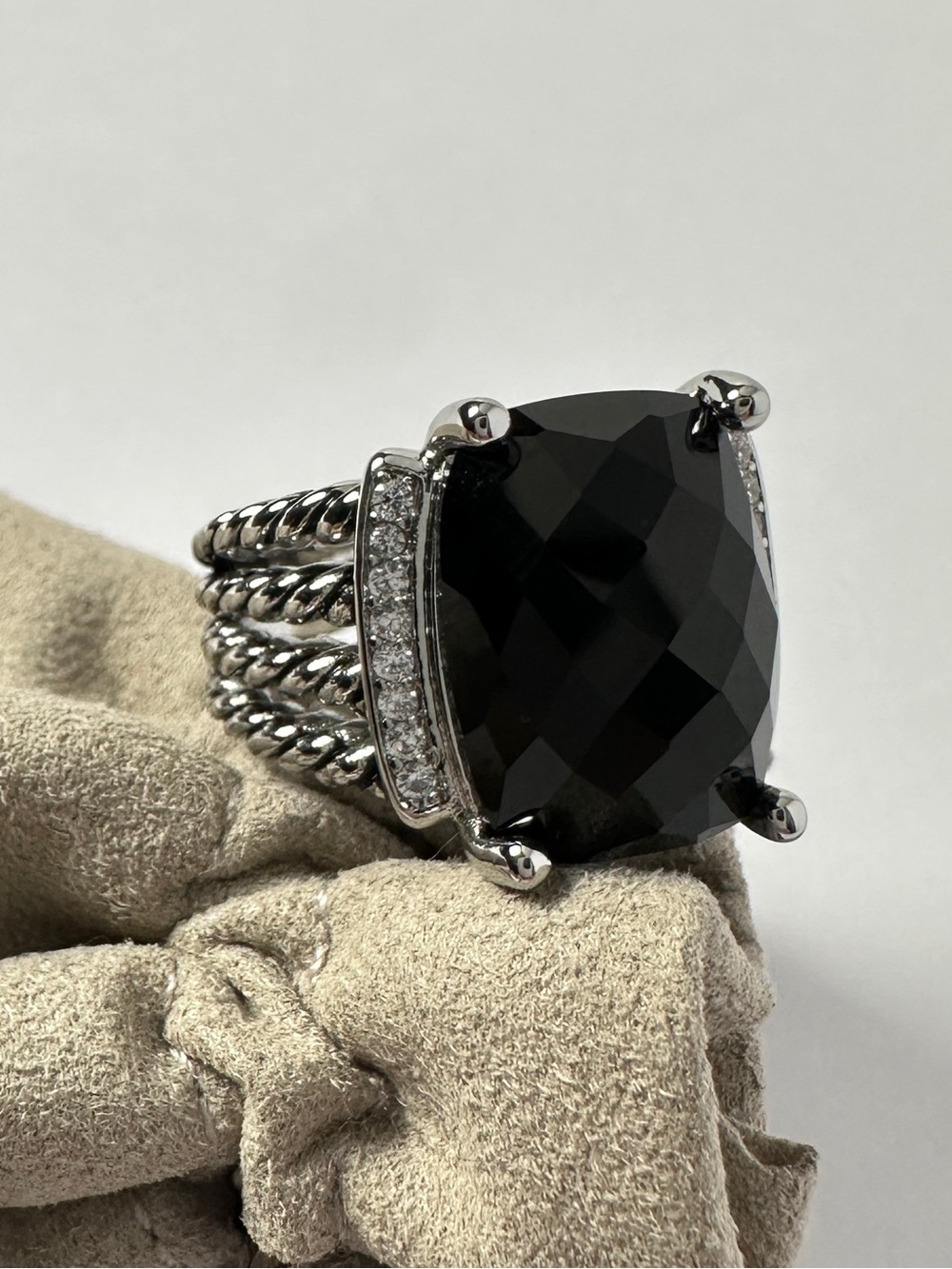 David Yurman Black Onyx Pave Sterling Silver Wheaton Ring Size 9.25